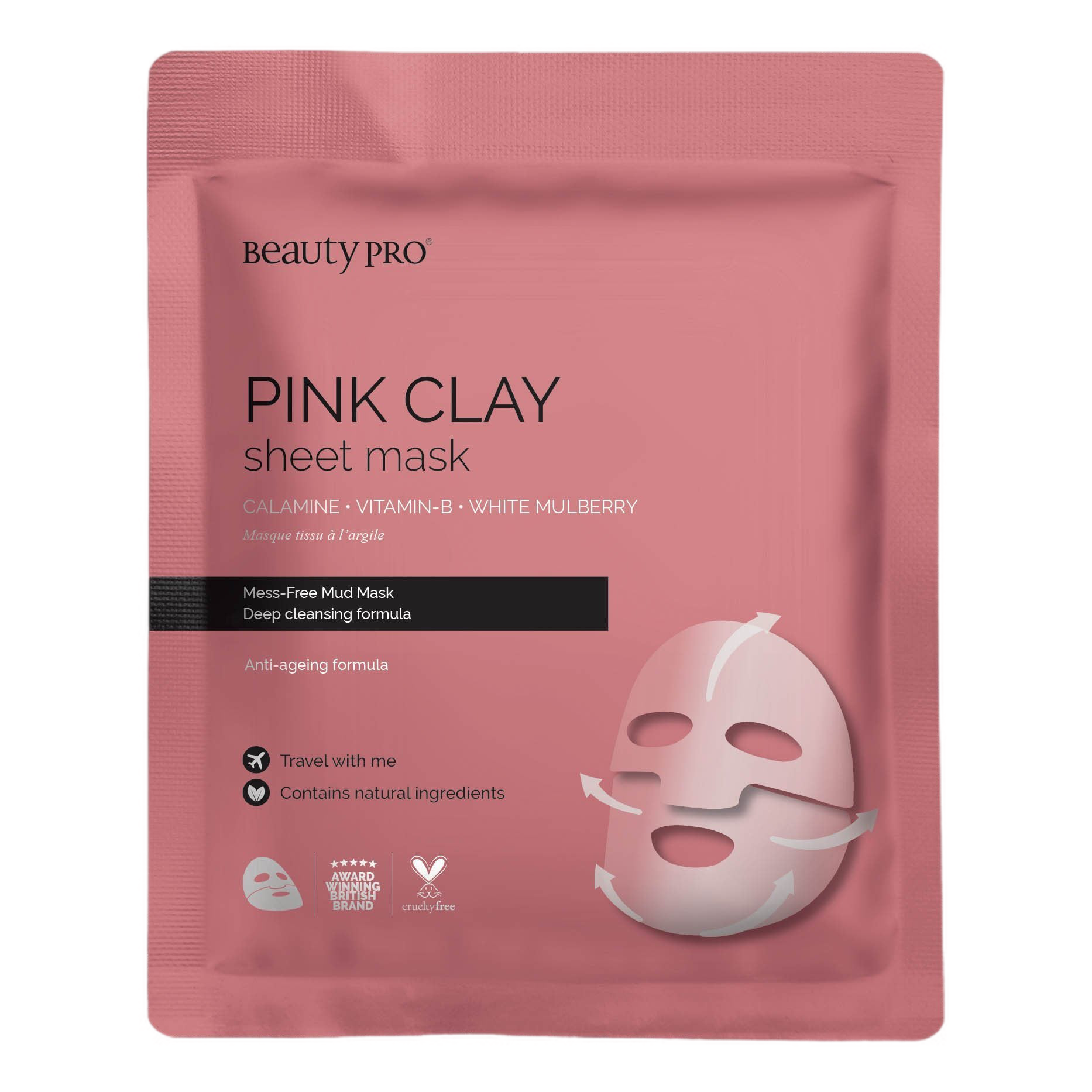 Beauty Pro Pink Clay Sheet Mask ansiktsmask
