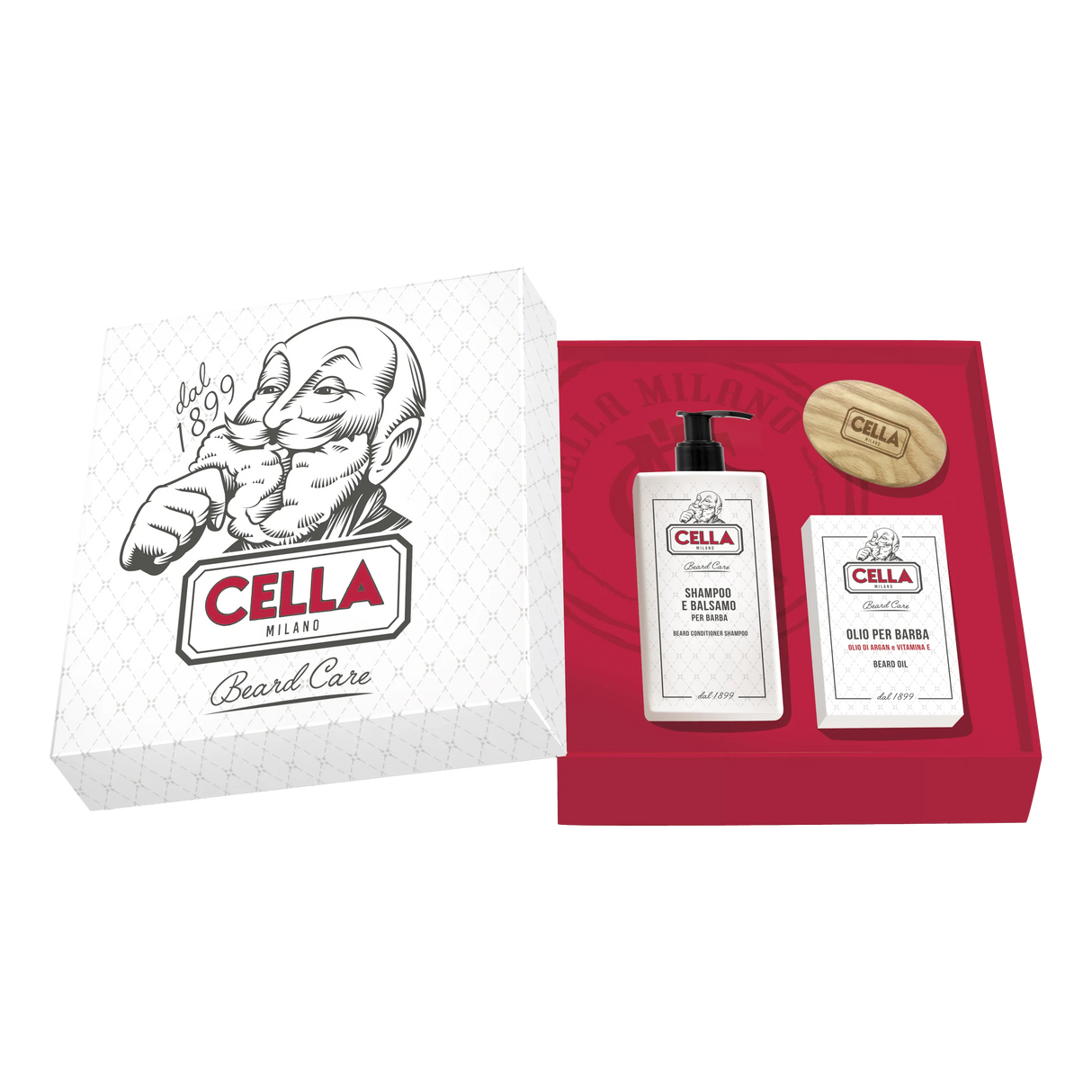 Cella Milano skjeggsett med skjeggbørste