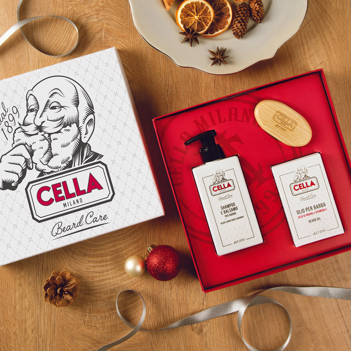 Cella Milano skjeggsett med skjeggbørste