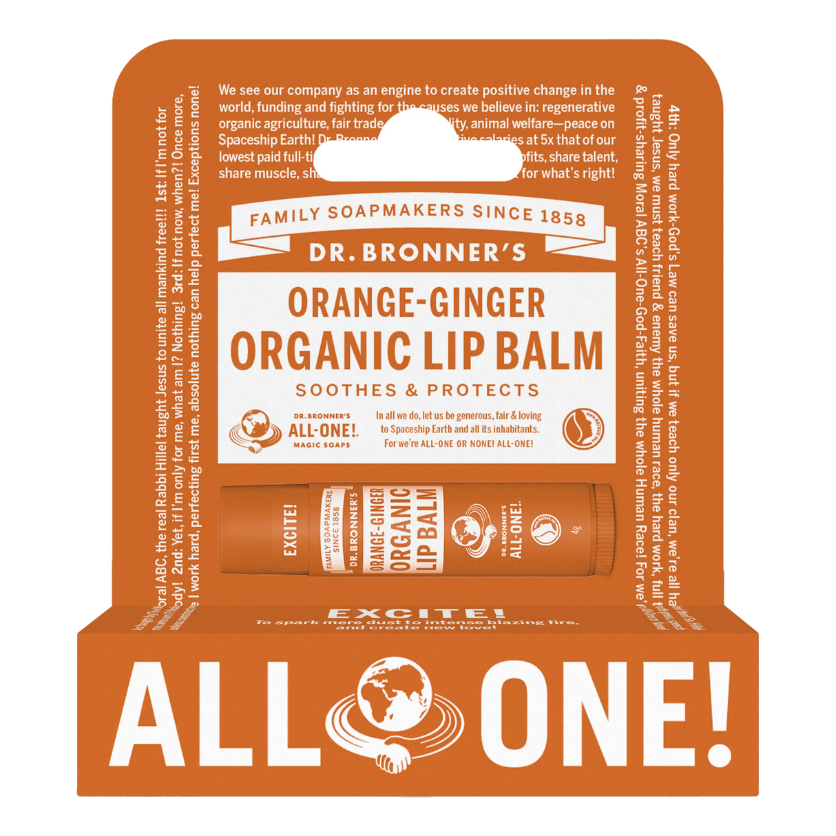 Dr. Bronner's leppepomade Appelsin og ingefær