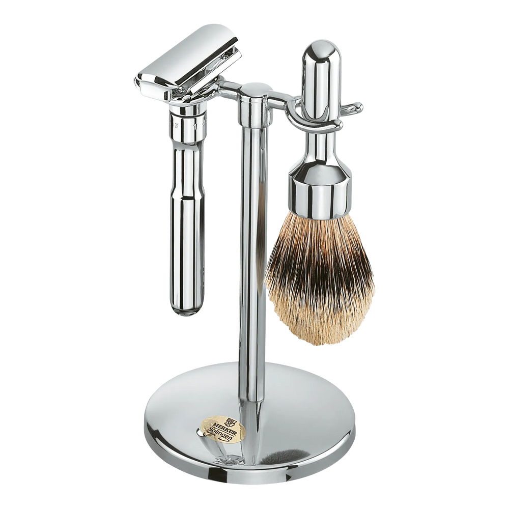 Merkur Futur Silvertip barbersett 3 deler Polert krom