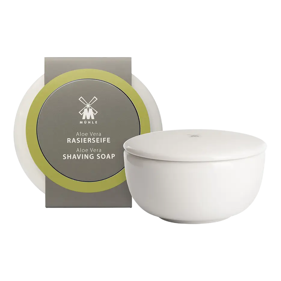 Mühle barbersåpe i porselenskål - Aloe vera