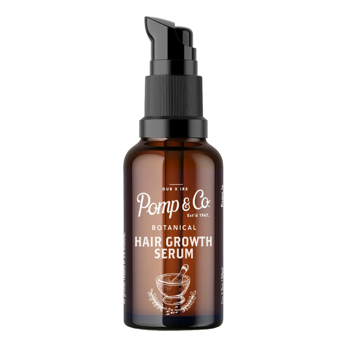 Pomp & Co. botanisk hårvekstserum i brun glassflaske med svart pumpe