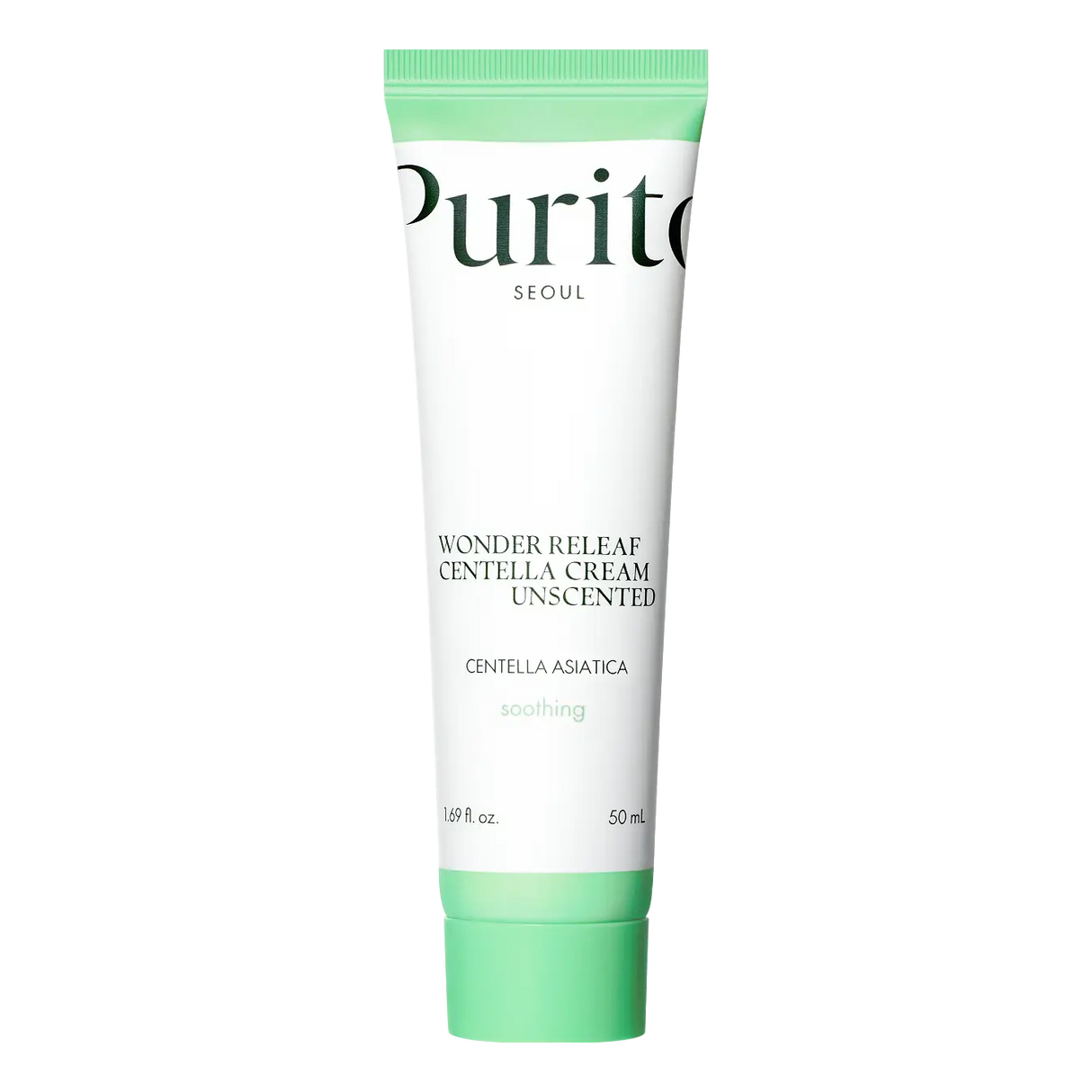 Purito Wonder Releaf Centella Cream Unscented 50ml i minimalistisk hvit tube mot hvit bakgrunn