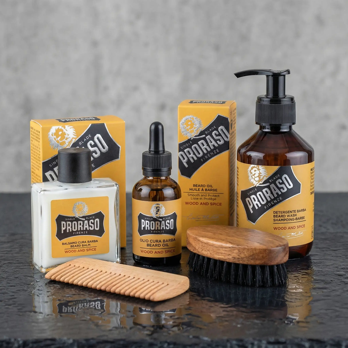 Skjeggsett - Proraso + børste + kam