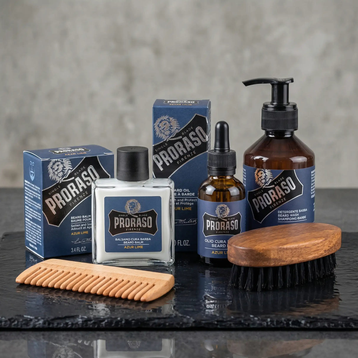 Skjeggsett - Proraso + børste + kam