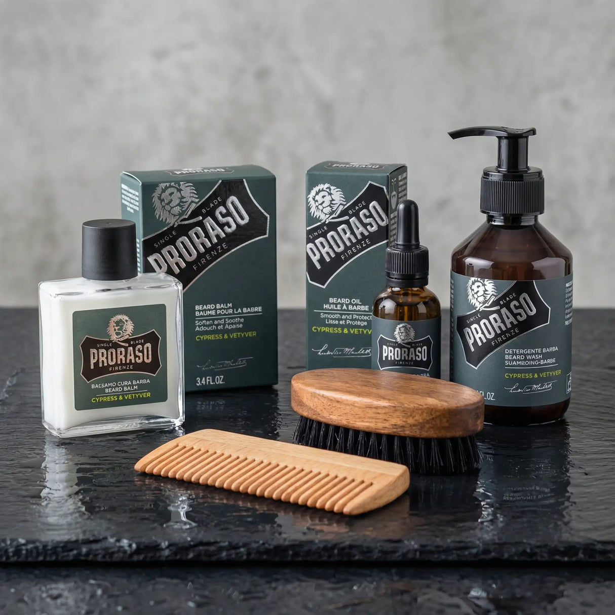 Skjeggsett - Proraso + børste + kam