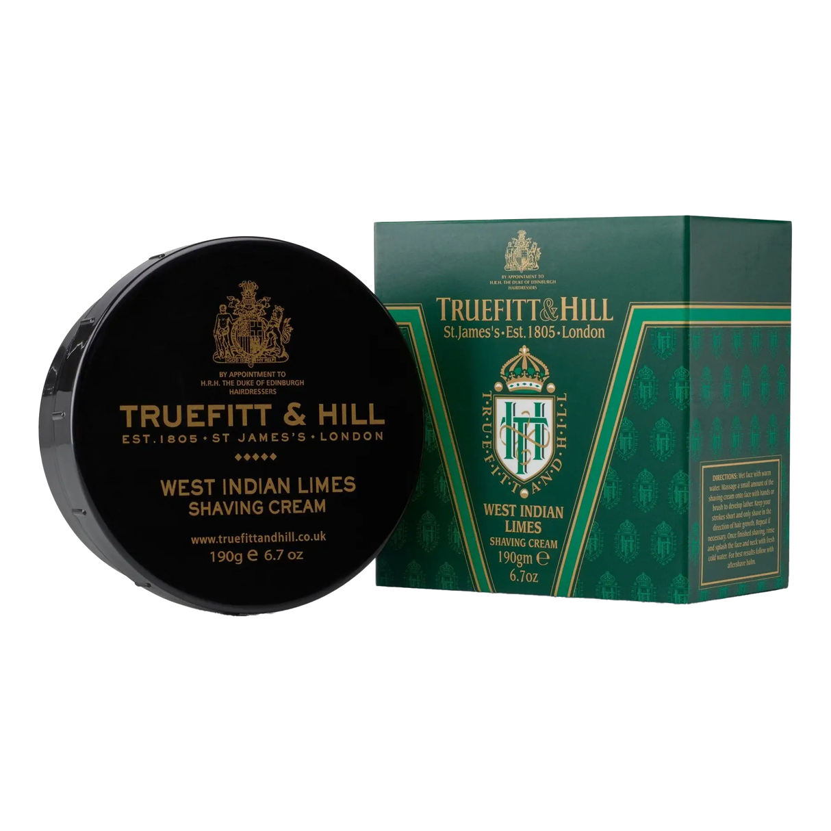 Truefitt & Hill West Indian Limes barberkrem i skål og grønn eske