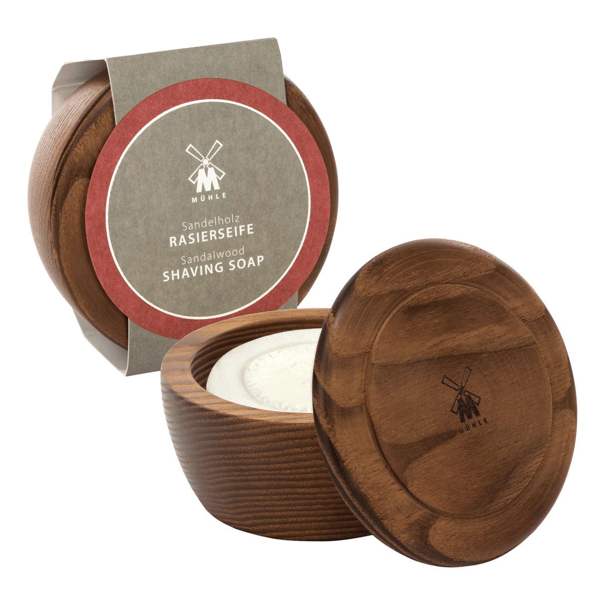 Mühle barbersåpe i treskål Sandeltre