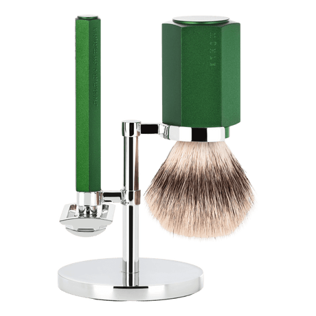 Mühle Hexagon barbersett Forest Silvertip Fibre