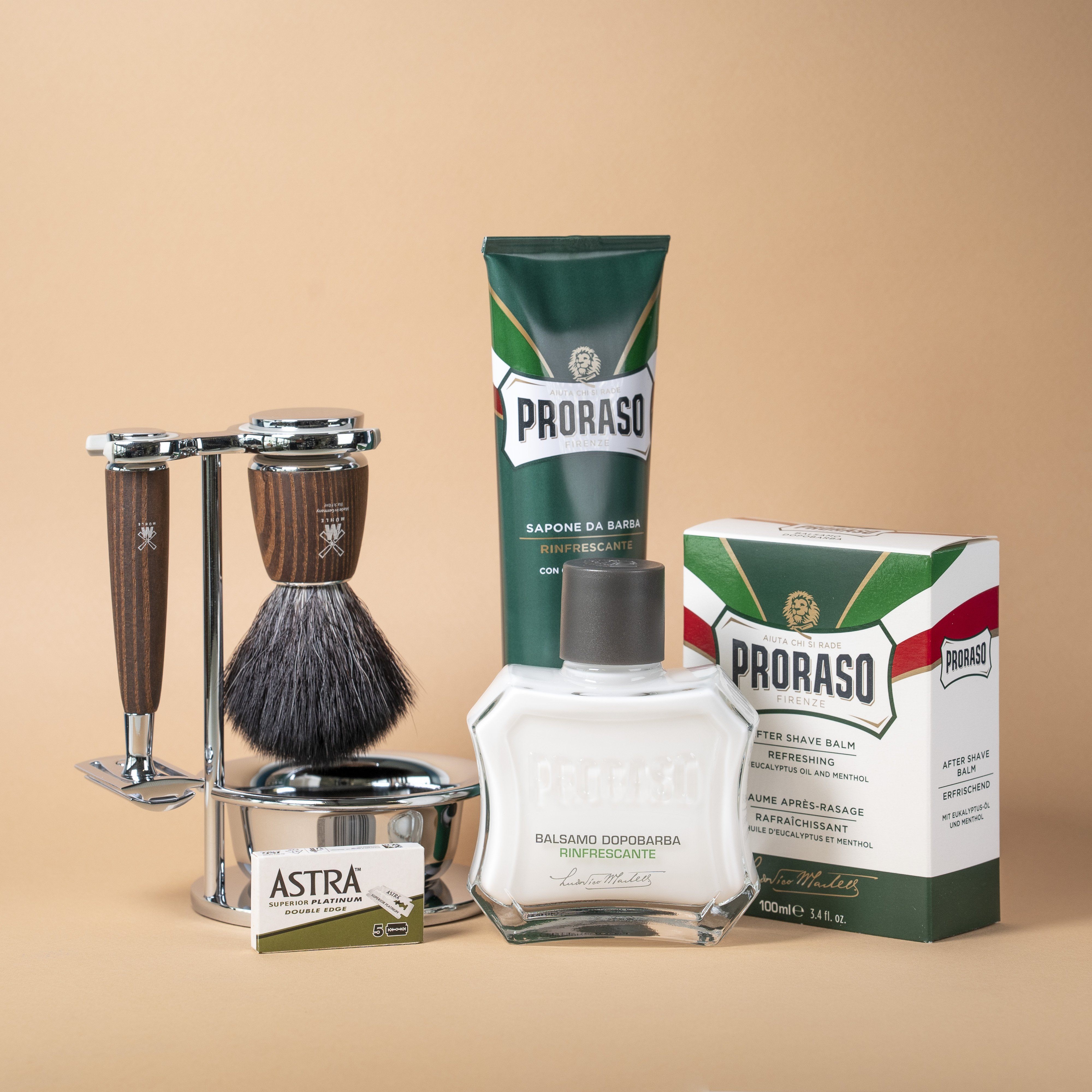 Startsett til tradisjonell barbering - Rytmo - 4 deler Ask Black Fibre Eukalyptus og mentol