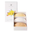 Acca Kappa Soap Collection gavesett med tre ovale såper i gul, hvit og beige farge