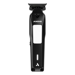 Glossy svart Andis Phenom trimmer montert med trimhode og lysende indikator