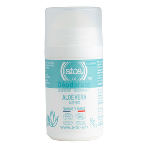 Atoa roll-on deodorant med aloe vera i hvit flaske