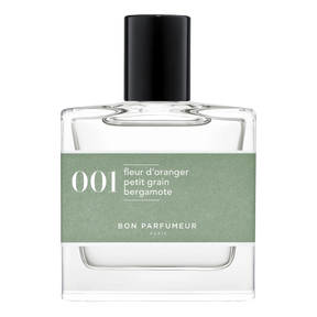 Frontvisning av Bon Parfumeur Cologne 001 med teksturert grønn etikett