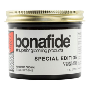 Bona Fide Special Edition pomade i svart metallboks med gullkappe og sterk hold