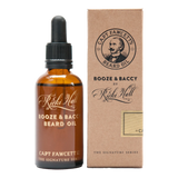 Captain Fawcett Ricki Hall Booze & Baccy beard oil flaske og emballasje