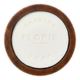 Floris London No. 89 barbersåpe i treskål med hvit såpe og synlig trestruktur