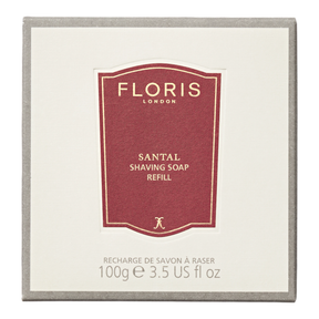 Floris Santal barbersåpe refill i grå papirboks med rød etikett