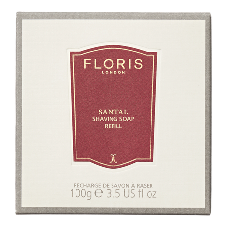 Floris Santal barbersåpe refill i grå papirboks med rød etikett