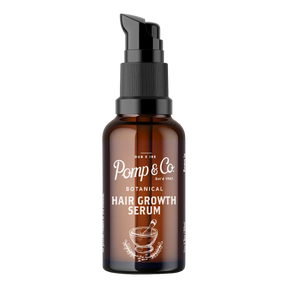 Pomp & Co. botanisk hårvekstserum i brun glassflaske med svart pumpe