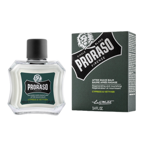 Proraso Single Blade etterbarberingsbalsam med sypress og vetiver i 100 ml glassflaske med original boks