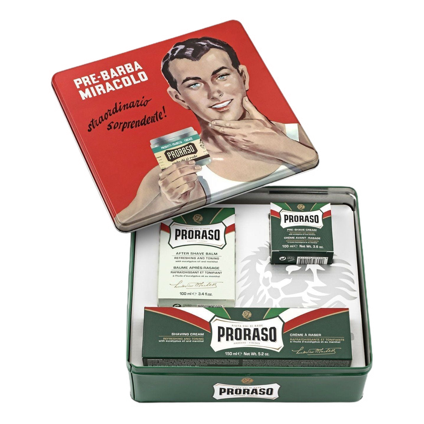 Proraso gavesett med barberprodukter Eukalyptus og mentol