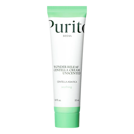 Purito Wonder Releaf Centella Cream Unscented 50ml i minimalistisk hvit tube mot hvit bakgrunn