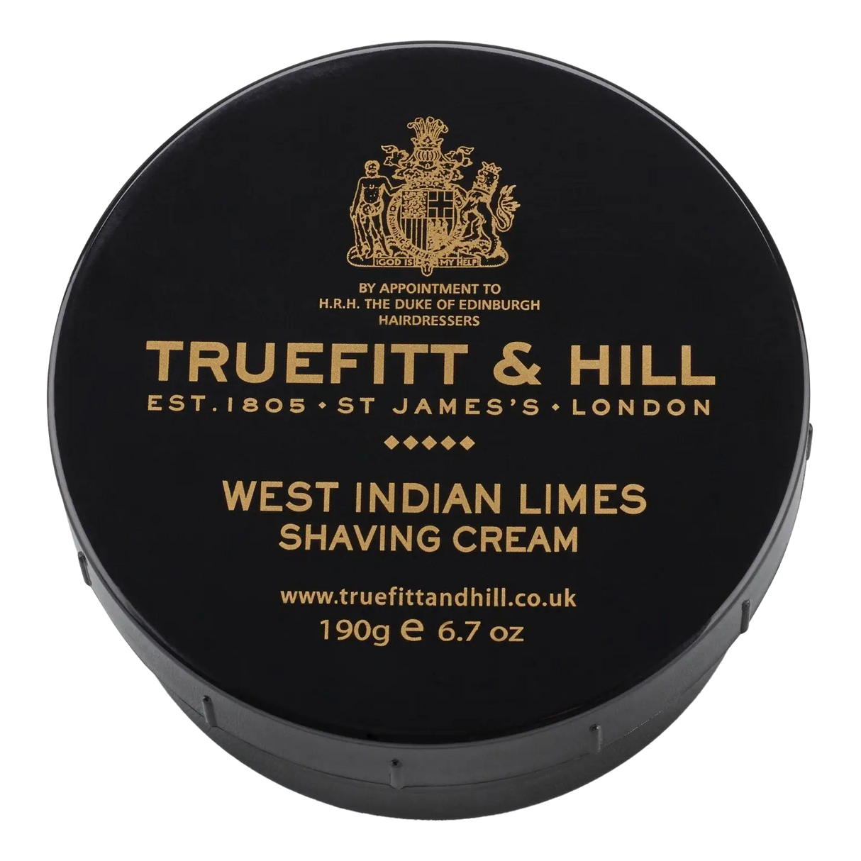Truefitt & Hill barberkrem i skål West Indian Limes med gulltrykk og våpenlogo