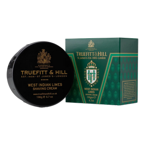 Truefitt & Hill West Indian Limes barberkrem i skål og grønn eske