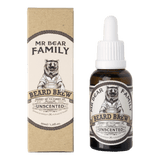 Mr Bear Family skjeggolje uscented i brun glassflaske med pipette og beige kartong