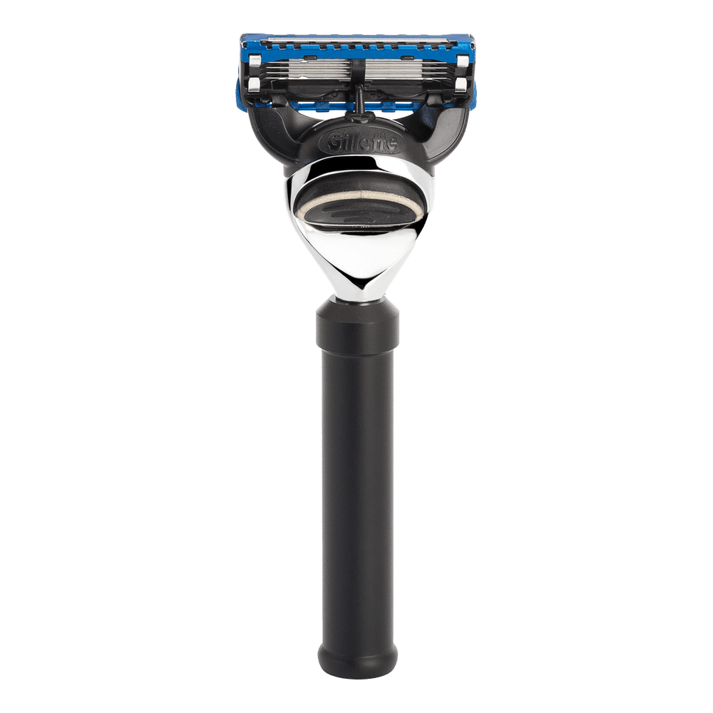 Mühle Fusion reisehøvel i anodisert sort aluminium med Gillette-blader