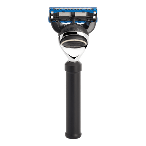 Mühle Fusion reisehøvel i anodisert sort aluminium med Gillette-blader