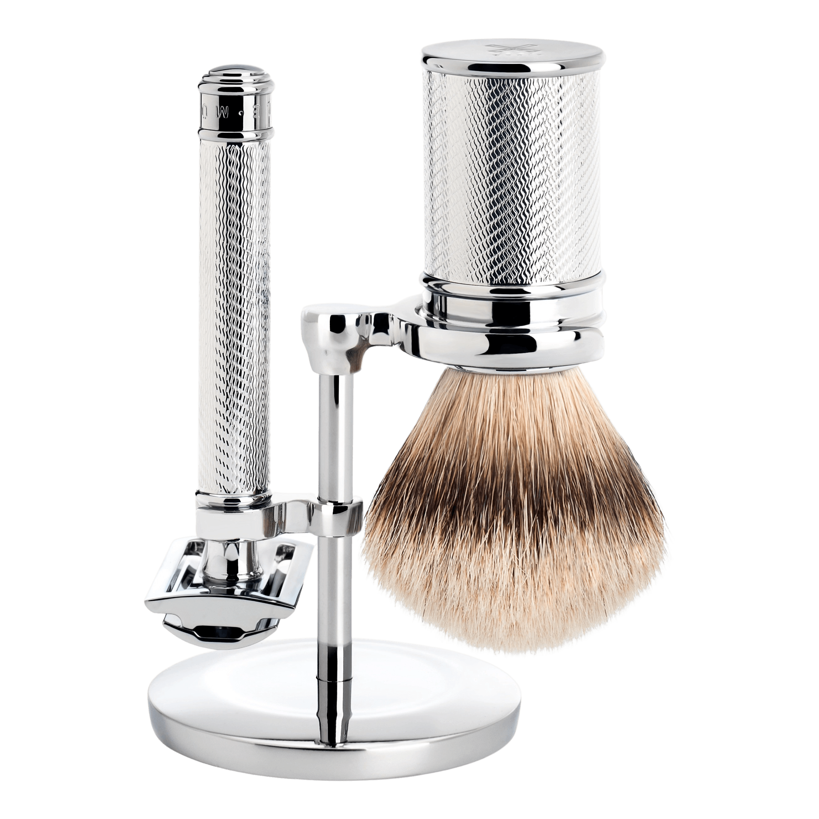 Mühle Traditional barbersett Krom Silvertip grevlinghår