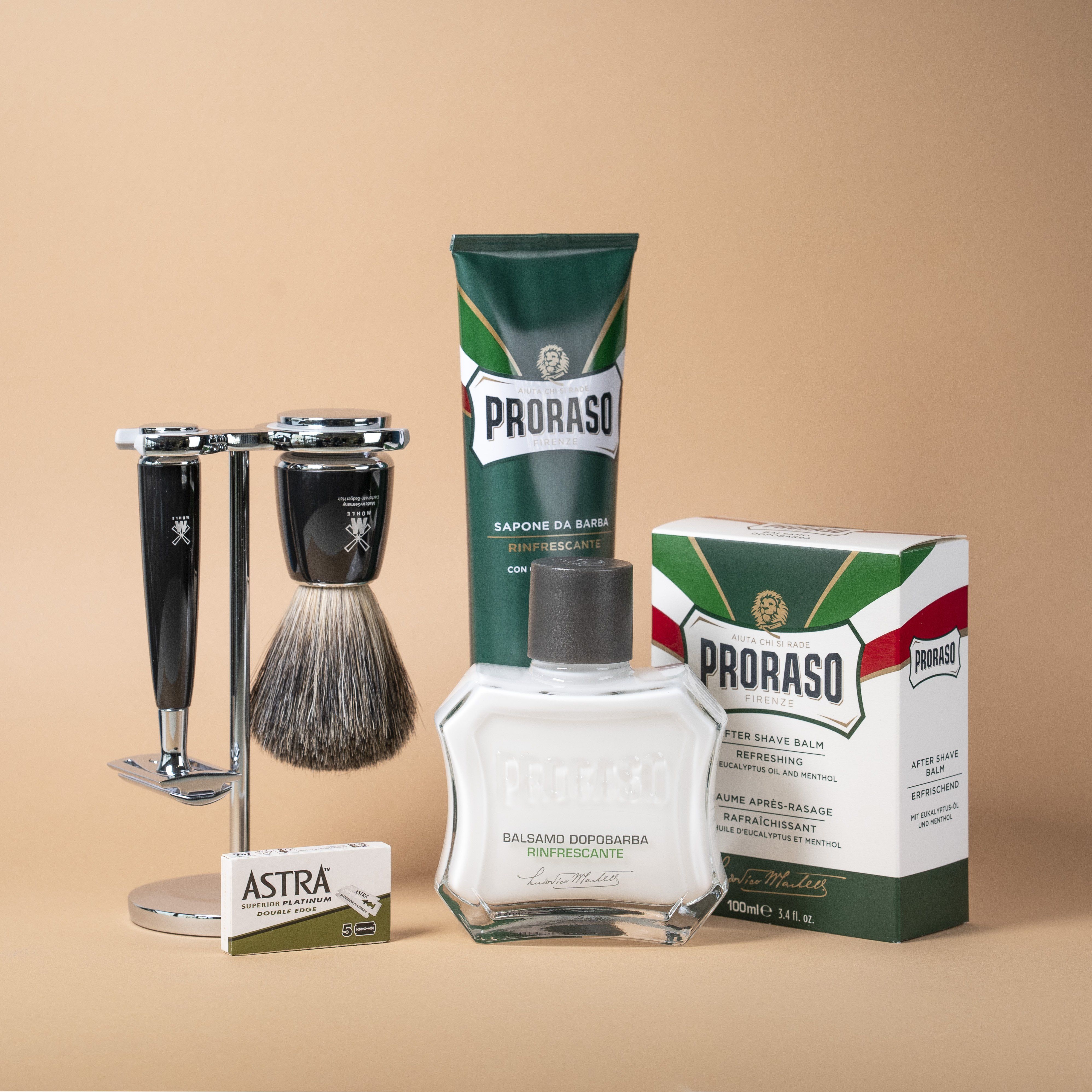 Startsett til tradisjonell barbering - Rytmo - 3 deler Sort Pure Badger Eukalyptus og mentol