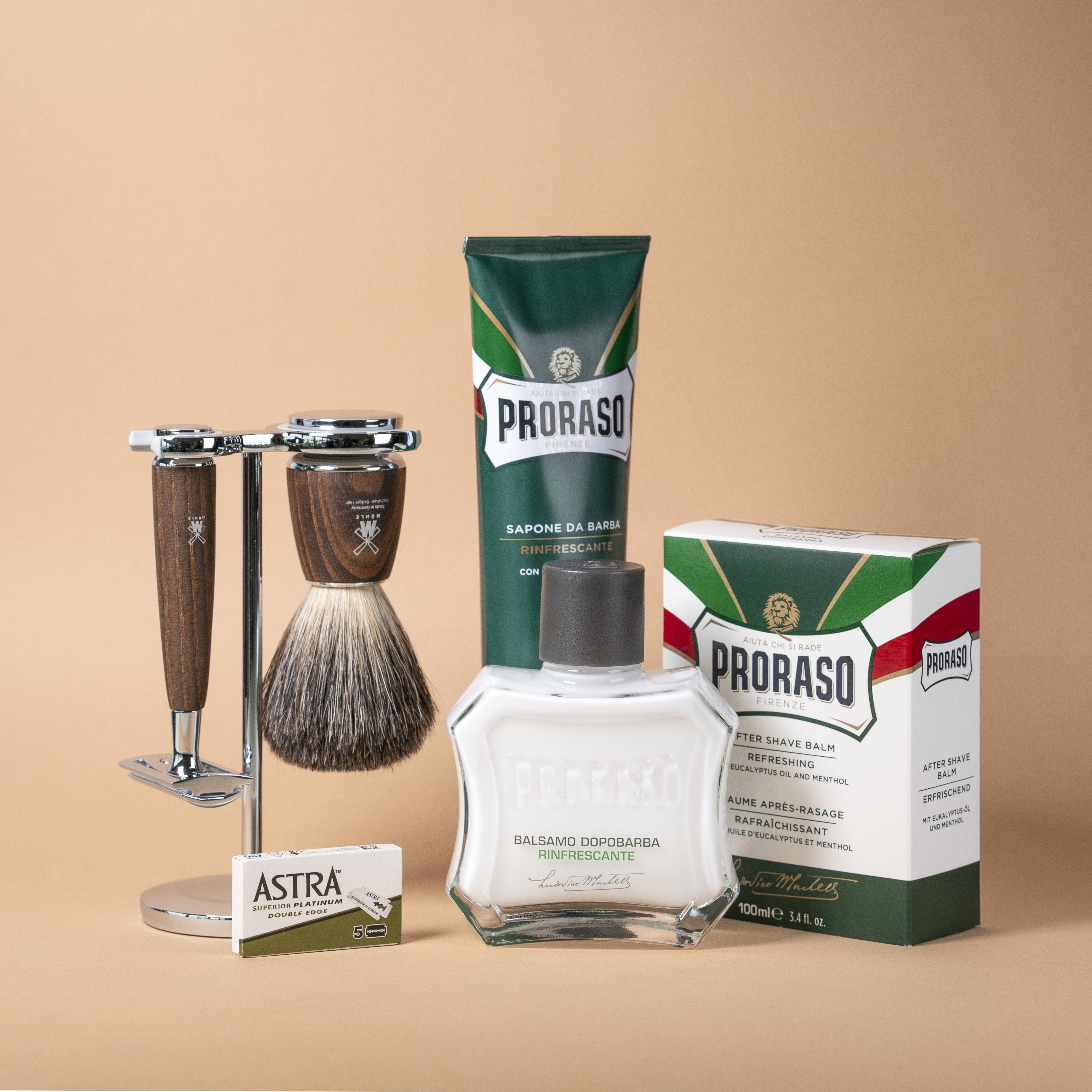 Startsett til tradisjonell barbering - Rytmo - 3 deler Ask Pure Badger Eukalyptus og mentol